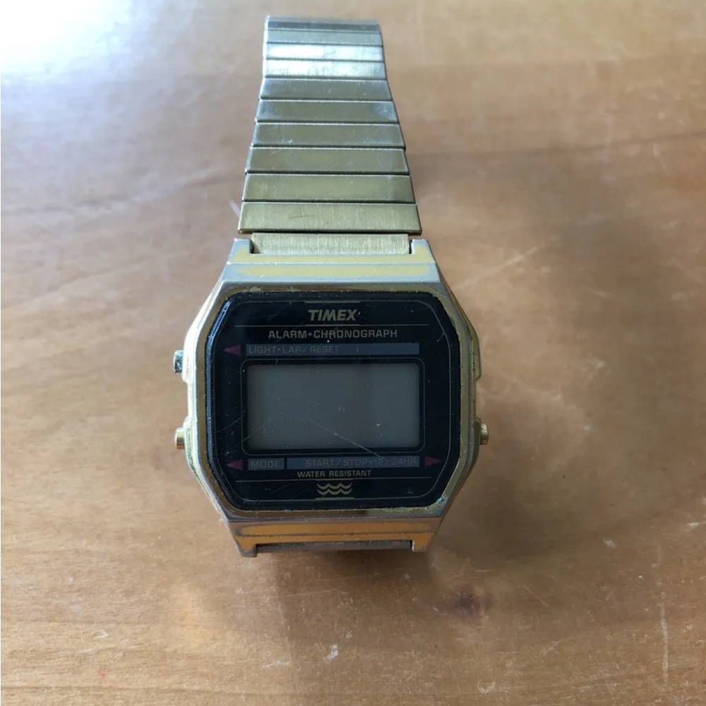 Timex Gold Digital Alarm Chronograph Watch with Black Dial